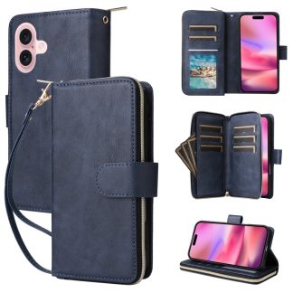 9 Card Slots Zipper Wallet Bag Leather Phone Case, For iPhone 16, For iPhone 15 Pro Max, For iPhone 15 Pro, For iPhone 15 Plus