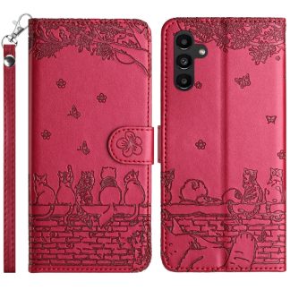 Cat Embossing Pattern Leather Phone Case with Lanyard, For Samsung Galaxy S24 FE 5G