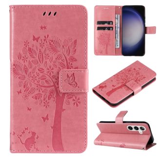 Tree & Cat Embossed Pattern Flip Leather Phone Case, For Samsung Galaxy S25+ / S24+ 5G, For Samsung Galaxy S25 Ultra 5G