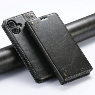 Suteni Baroque Calf Texture Buckle Wallet Leather Phone Case, For iPhone 16, For iPhone 15 Pro Max, For iPhone 15 Pro, For iPhone 15 Plus