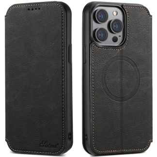 Suteni J06 Retro Matte Litchi Texture Leather MagSafe Phone Case, For iPhone 15 Pro Max, For iPhone 15 Pro, For iPhone 15 Plus, For iPhone 15