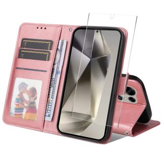 ENKAY Card Wallet Calf Texture Leather Phone Case with Screen Film, For Samsung Galaxy S25 Ultra 5G, For Samsung Galaxy A25 Japan / A25e, For Samsung Galaxy S24 Ultra 5G, For Samsung Galaxy S24+ 5G